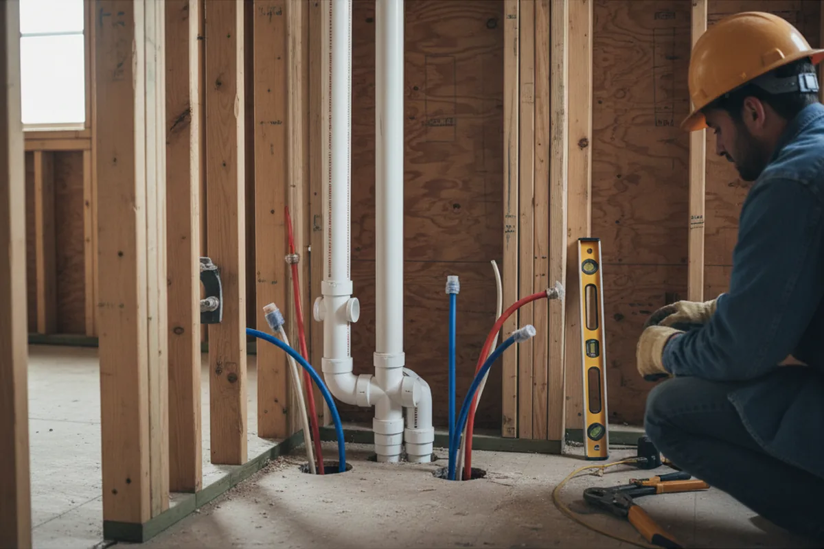 Drain and supply rough-in during Leak Detection in Easton
